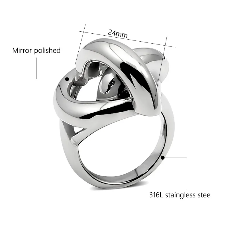 Fashion Simple Stainless Steel Big Knot Rings for Women Ladies Creative Unique Design Personality Ring Party Jewelry