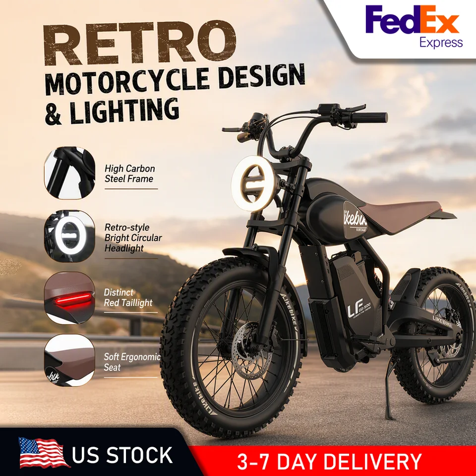 1500W Electric Bike for Adults 48V 15Ah Fat Tire Ebike 28MPH Full Suspension Retro Electric Moped 20" All-Terrain Hydraulic Brakes 7-Speed US Stock image 1