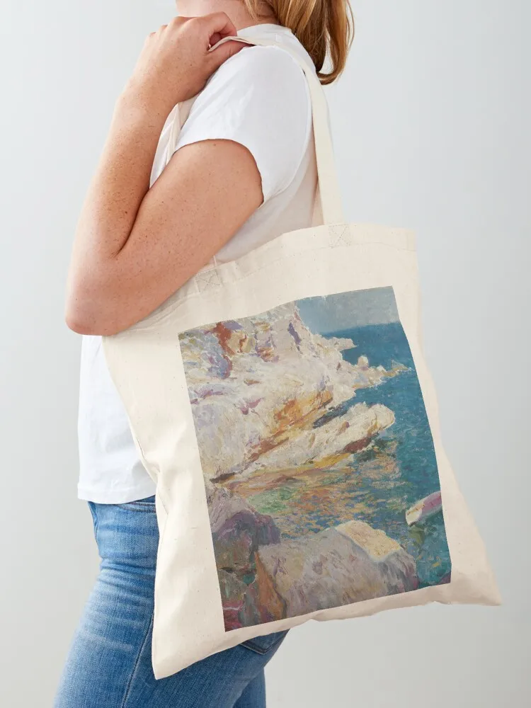 

Joaquin Sorolla Y Bastida - Rocks At Javea. The White Boat1905 Tote Bag Women's shopper bag Fabric bag Women's tote