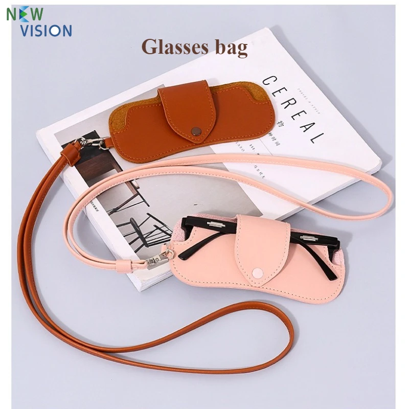 

2025 New PU Leather Large Capacity Household Travel Lanyard Neck Hanging Glasses Bag Sunglasses Leather Protective Cover