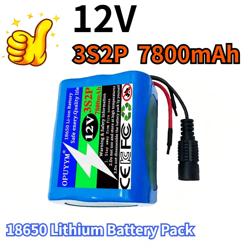 New 3S2P 12V 7800mAh Battery 18650 Li-ion  Rechargeable Batteries with BMS Lithium Battery Packs Protection Board