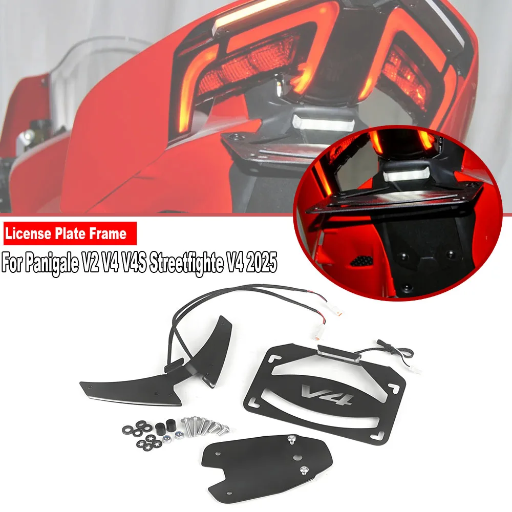 

For Ducati Panigale V2 V4 V4S Streetfighte V4 2025 LED License Plate Holder Frame Motorcycle Fender Eliminator Kit