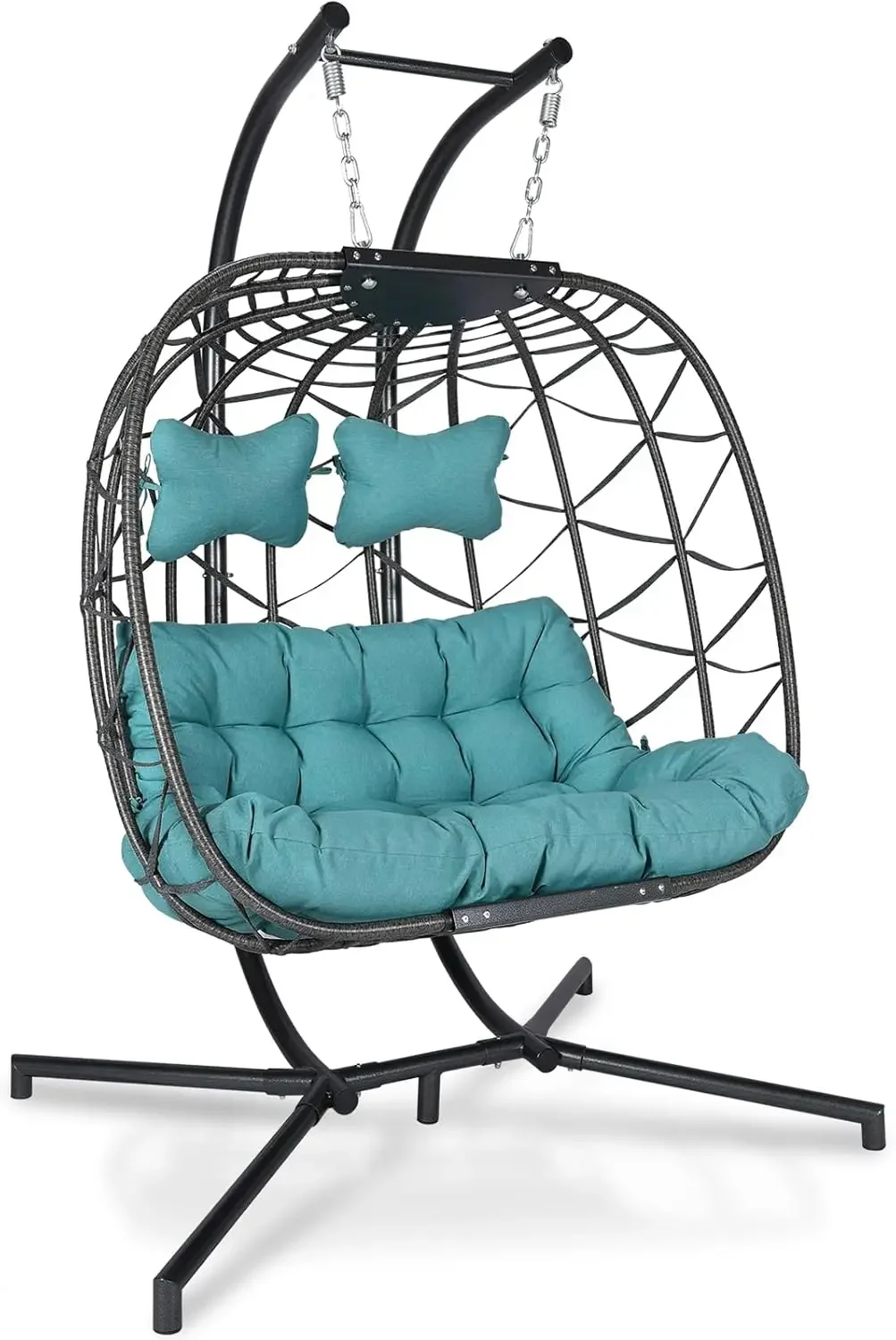 RADIATA Oversized 2 Person Swing Egg Chair Double Hanging Egg Chair with Stand Extra Large Wicker Patio Twins Egg Basket Chair f