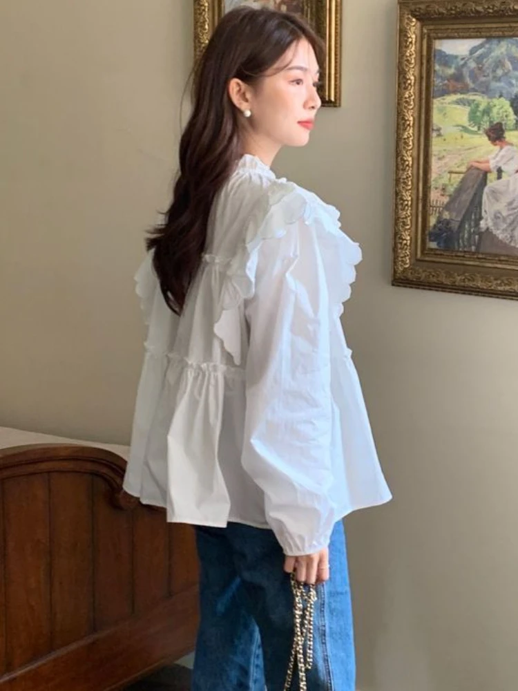 Blouses Women Sweet Simple Loose Design Pure Daily All-match Folds Temperament Korean Style Ladies Casual Creativity Spring New