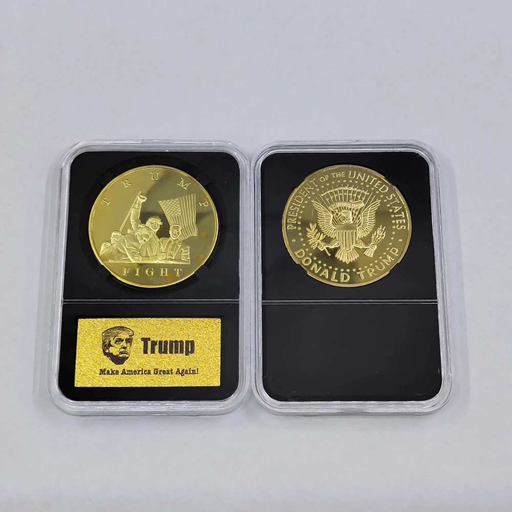 TRUMP 2024 Mugshot Golden Proof Coin for Home USA President Donald Trump Plated Souvenir Coins with plastic case