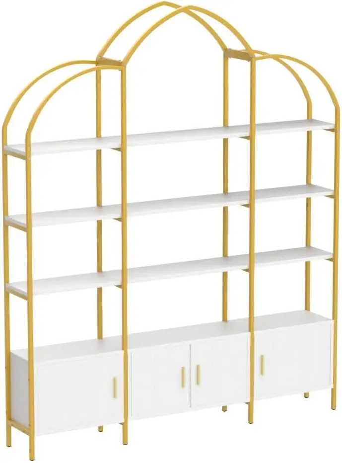 Large Open Bookshelf, Etagere Bookcase with Display Shelf for Home Office, White and Gold