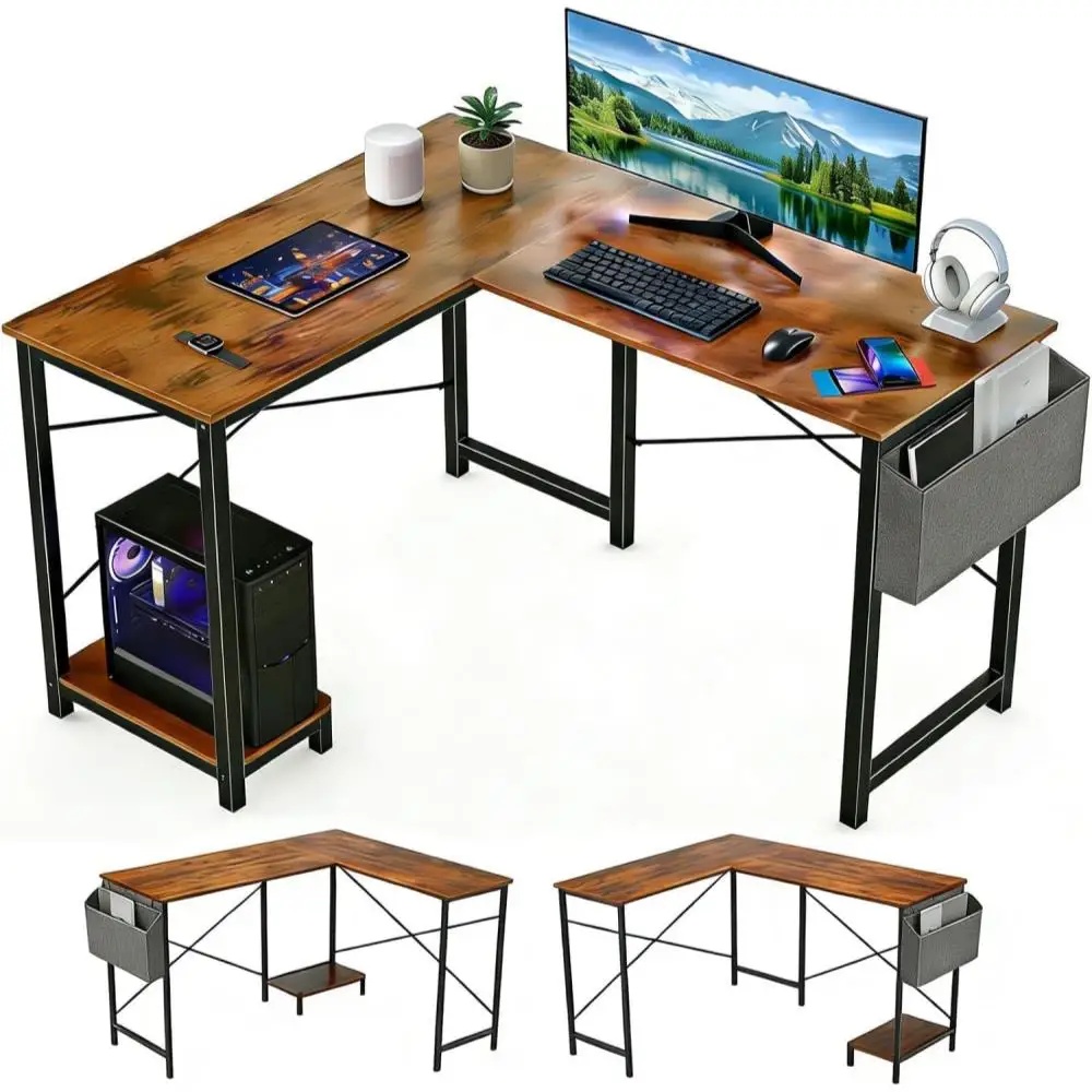 

L Shaped Desk, 50 Inch Reversible Computer Desk Corner Gaming Table with CPU Stand & Storage Bag, Sturdy Metal Frame PC