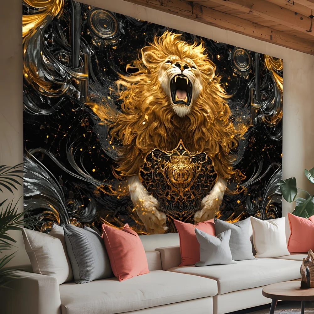قطعة واحدة من نسيج الأسد - قماش بوليستر بنمط ذهبي وأسود، قابل للغسل في الغسالة، مناسب لتزيين غرفة النوم وغرفة المعيشة #4