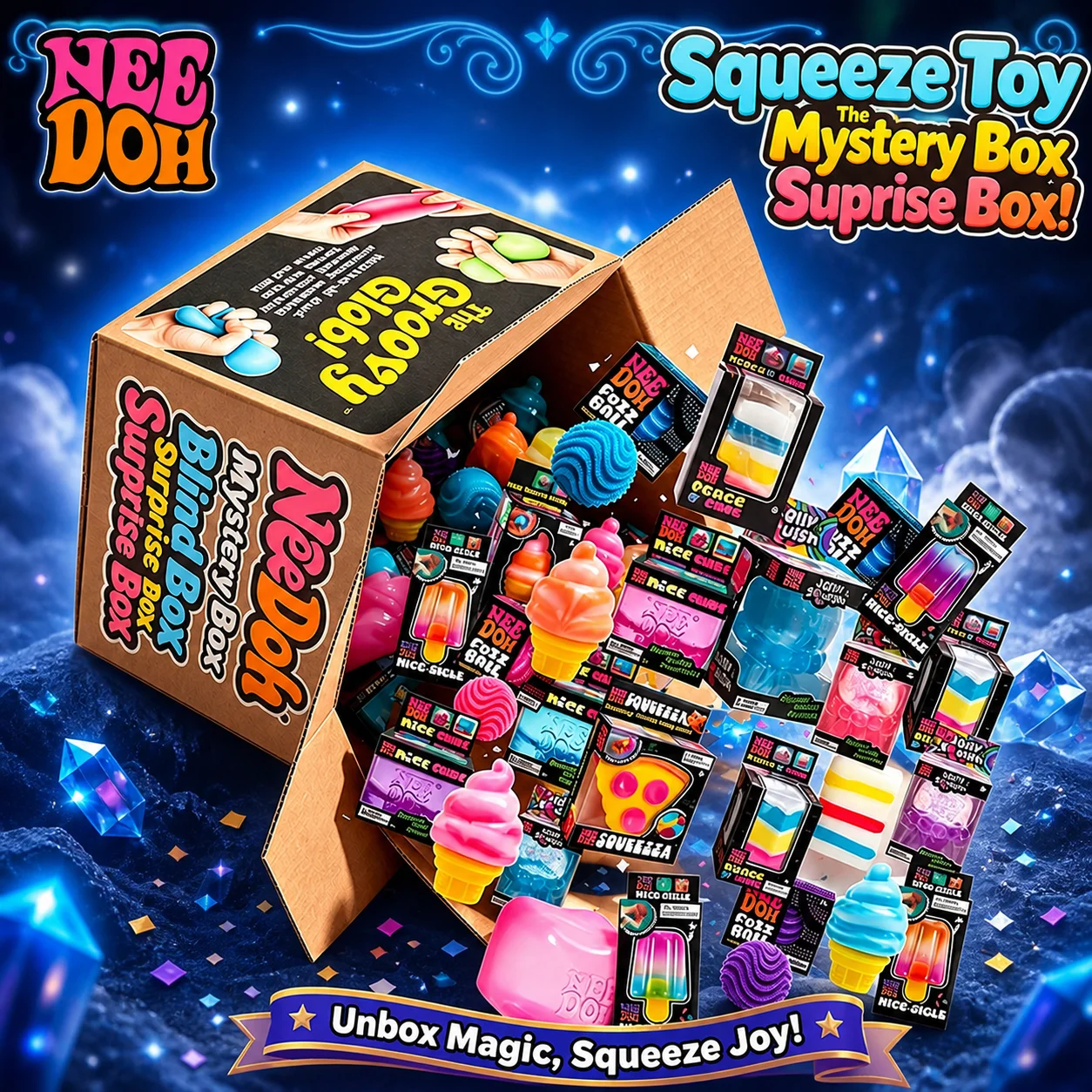 NeeDoh Schylling Squishy Slow-Rising Squeez Toy Blind Box Mystery Box Multi ADHD Stress Relief Fingertip Toy 2026 Squishy Gift