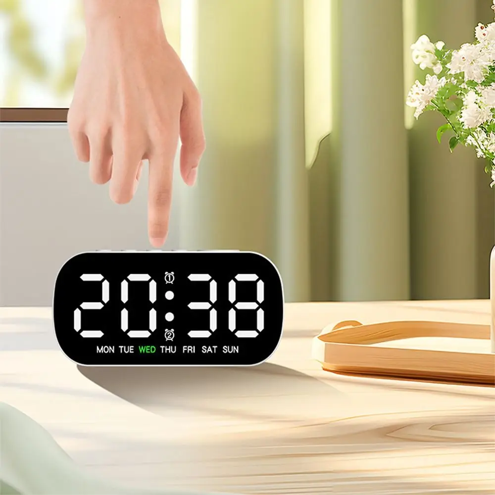 Large Display Digital Alarm Clock 5 Levels Brightness Multi Functional LED Digital Clock Two Sets Alarms Date Display