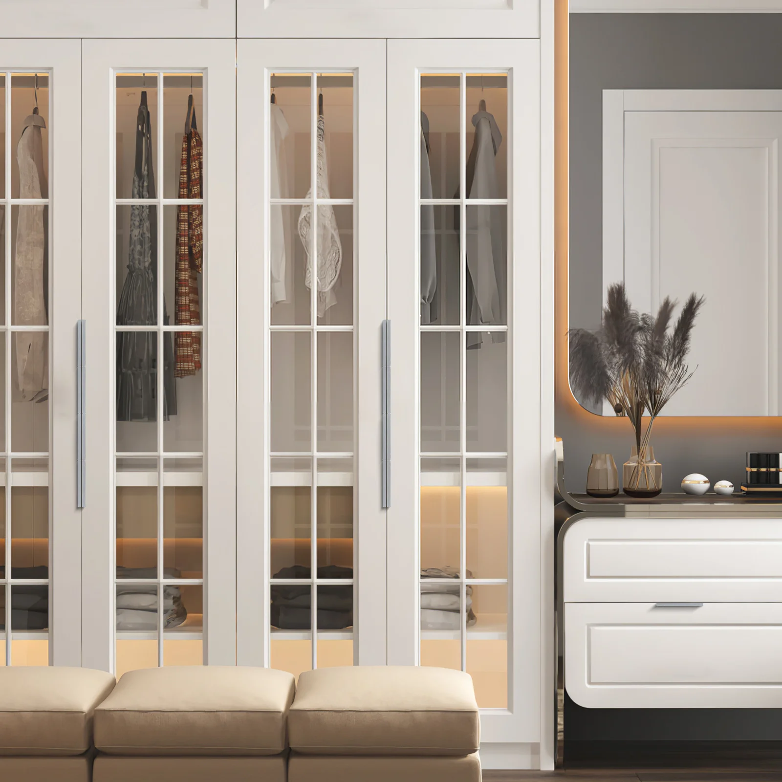 

10Pcs Hidden Cabinet Handles Stylish Metallic Texture Easy Grip for Kitchen Wardrobe Drawer Furniture Recessed Pull Hardware