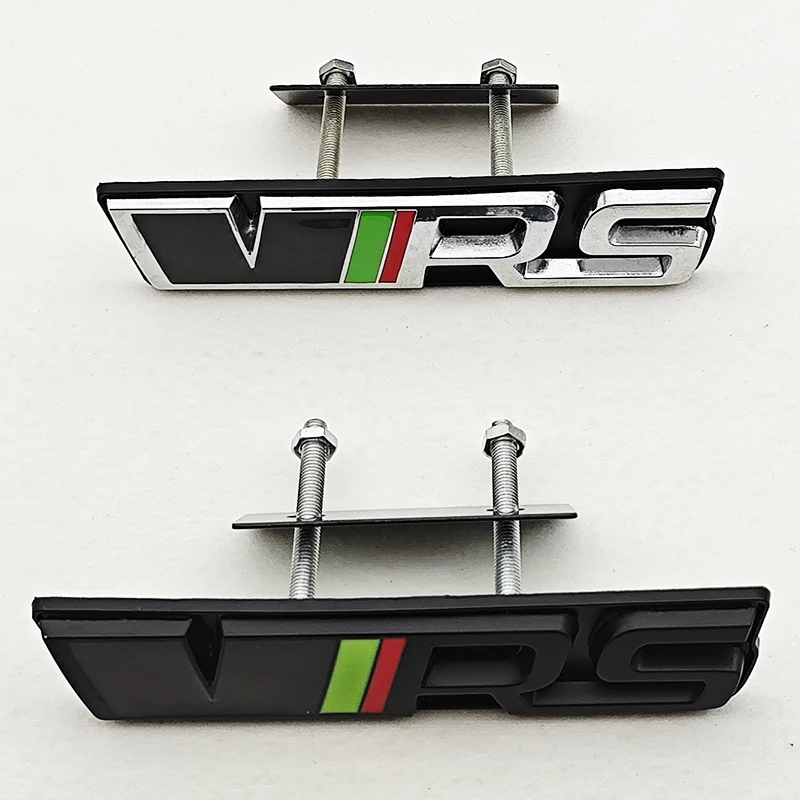 סמל מתכתי בעל לוגו RS בעיצוב 3D לרכב עם אותיות VRS לגריל הקדמי של Skoda VRS Octavia 1 2 3 Rapid Kodiaq Karoq Fabia Kamiq