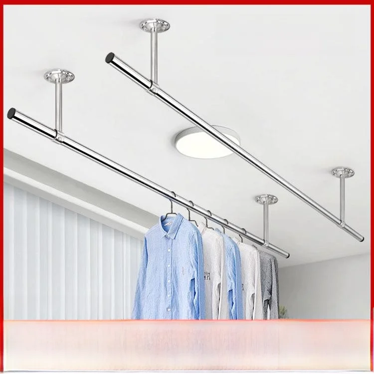 

Fixed 304 Stainl Steel Clothes Drng Rod Balcony Ceiling Mounted Single Double Hanging Storage Organizer Clothing Care Tool