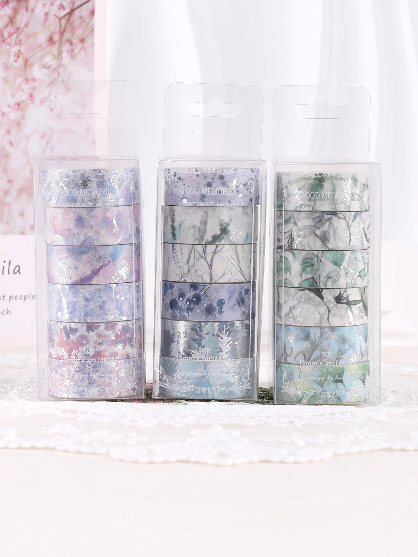 6 rollen/doos Hot Silver Leaves Washi Tape Scrapbooking en Decor Washi Tapes Scrapbooking Benodigdheden Stationair Delicate Washi Tape