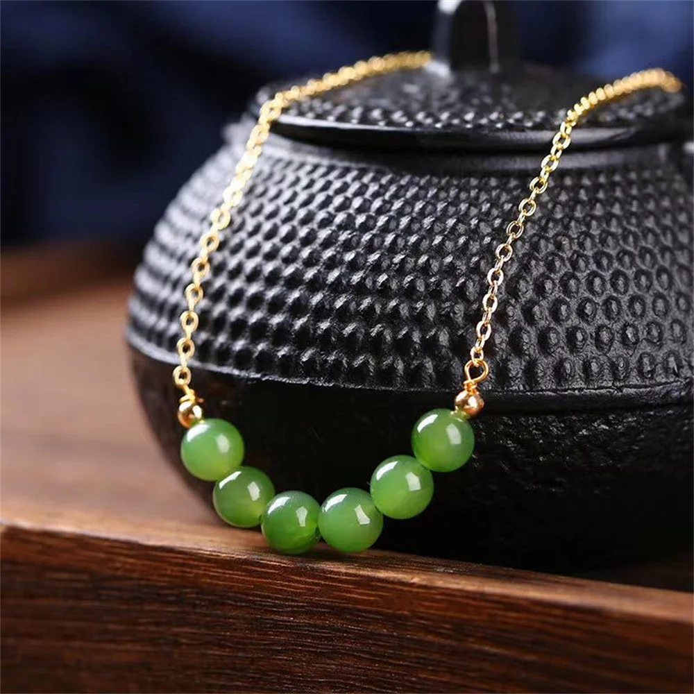 Hetian Jasper Smile Clavicle Chain Pendant 14k Gold Simple Fashion