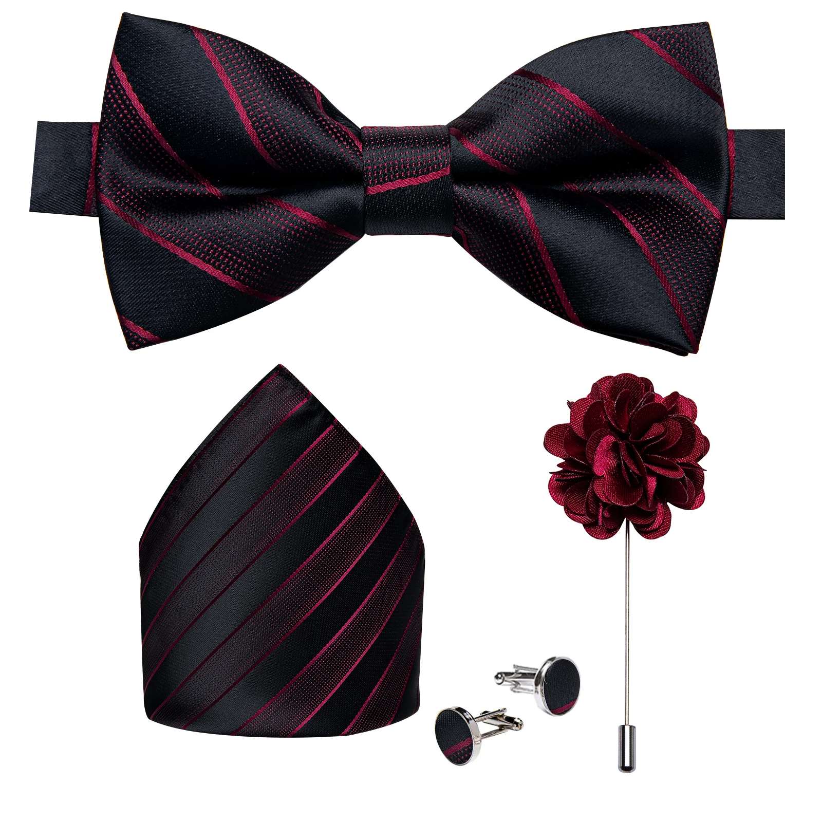 Hochzeitsfliege für Herren, klassisch rot, vorgebundene Fliege, Manschettenknöpfe, Ansteckblume, Set für Partys, Schmetterlingsknoten, Geschenk, Herren-Accessoires – Detail 31