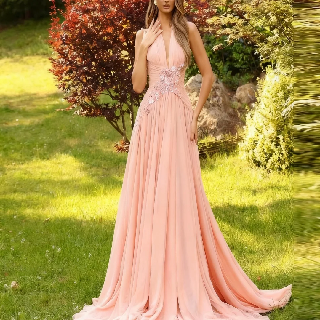 

Customized Chiffon A-line Evening Dresses Beads formal evening dresses birthday party prom gowns for women