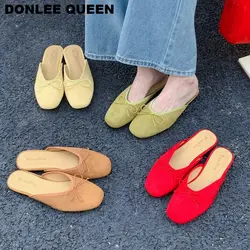 New Brand Slippers Women Square Toe Slip On Mules Shoes Fashion Mary Janes Flats Heel Ladies Slides Female Spring Loafers Mujer