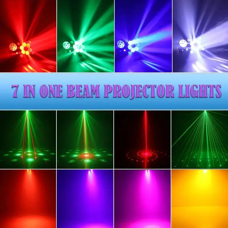 7-in-1 DJ Beam Party Lights - Remote/DMX Super Strobe, Sound-Activated for Karaoke Nightclub Xmas Valentine's