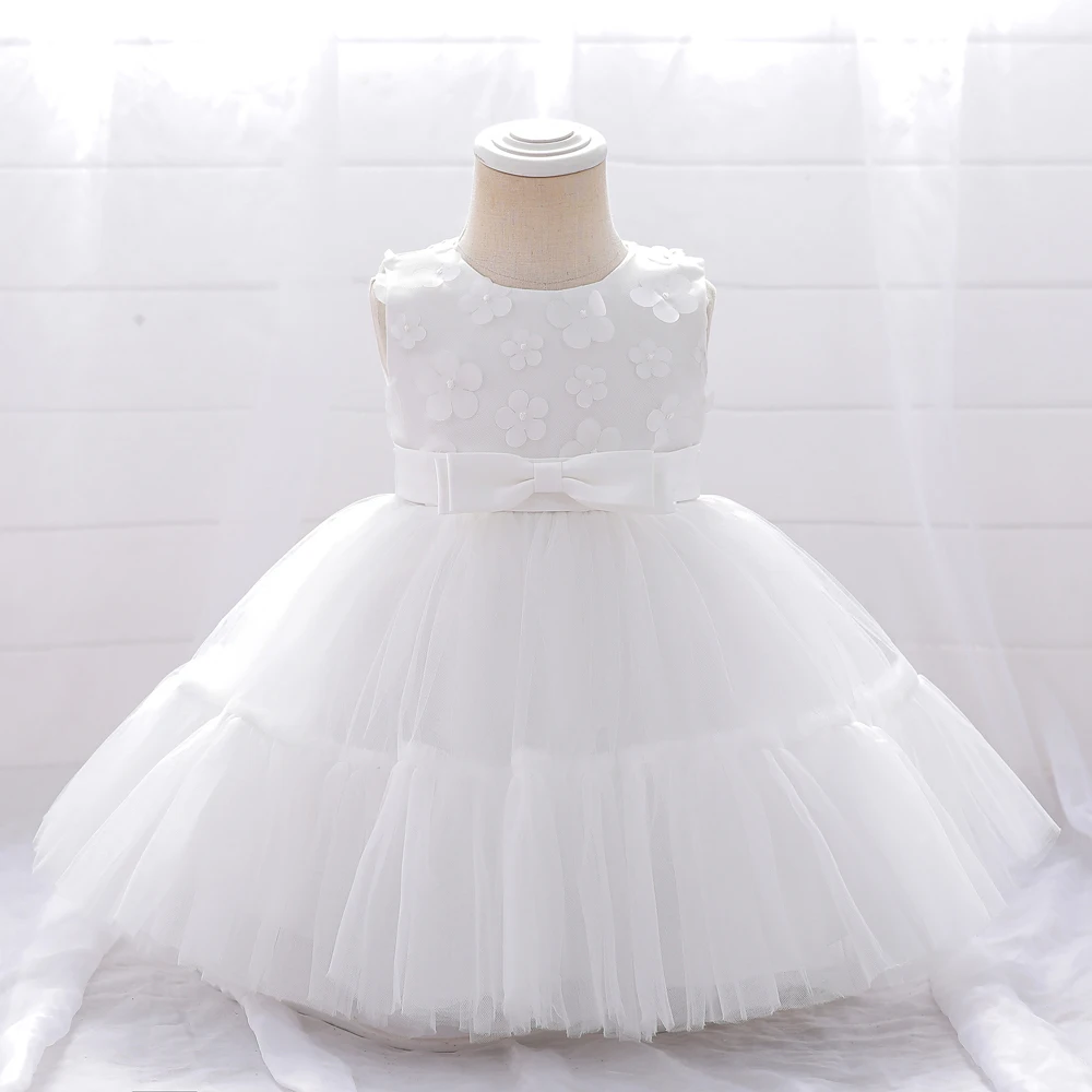 Toddler Baby Party Dresses For Girls Birthday Wedding Gown Tulle Infant Princess White Baptism Dress Newborn Christening Gown