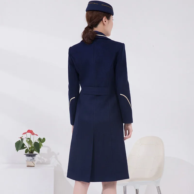 Air China volo Cappotto da hostess della compagnia aerea abito professionale Cappotto da assistente di volo invernale lungo uniforme cappotto di lana al ginocchio