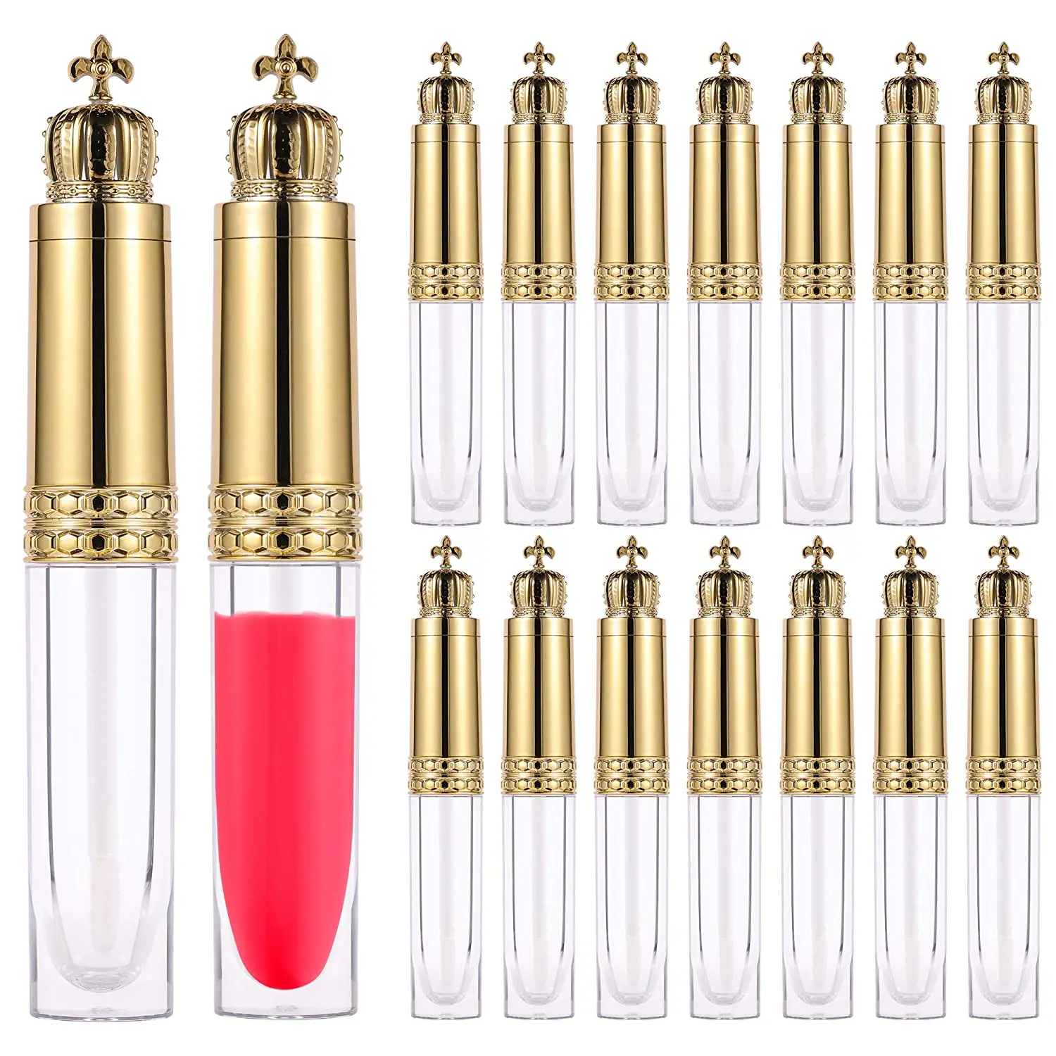 

100Pcs 8ml Empty Lip Gloss Tube with Gold Crown Lid DIY Lipstick Plastic Refillable Bottles Cosmetics Container