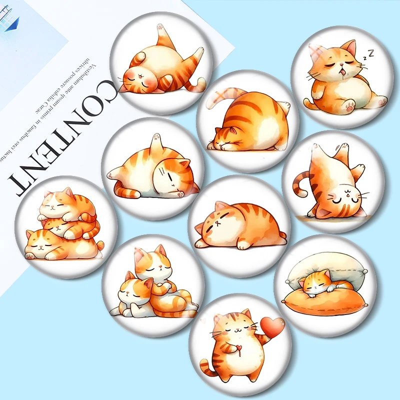 

Sleepy Orange Cat 10pcs 12mm/18mm/20mm/25mm Round photo glass cabochon demo flat back Making findings jewelry