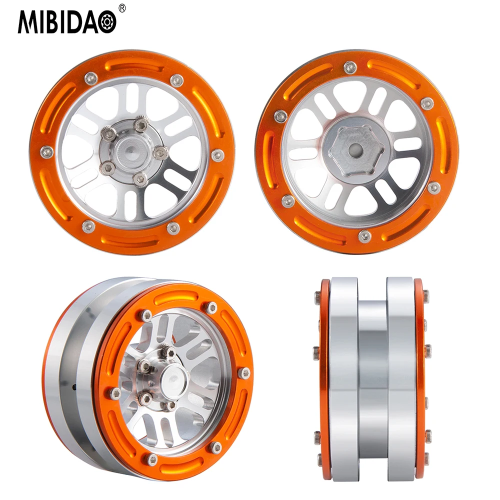 MIBIDAO 1.9 Aluminum Alloy Beadlock Wheel Rims Hubs for 1/10 Axial SCX10 90027 90046 TRX4 D90 D110 RC Crawler Car Parts