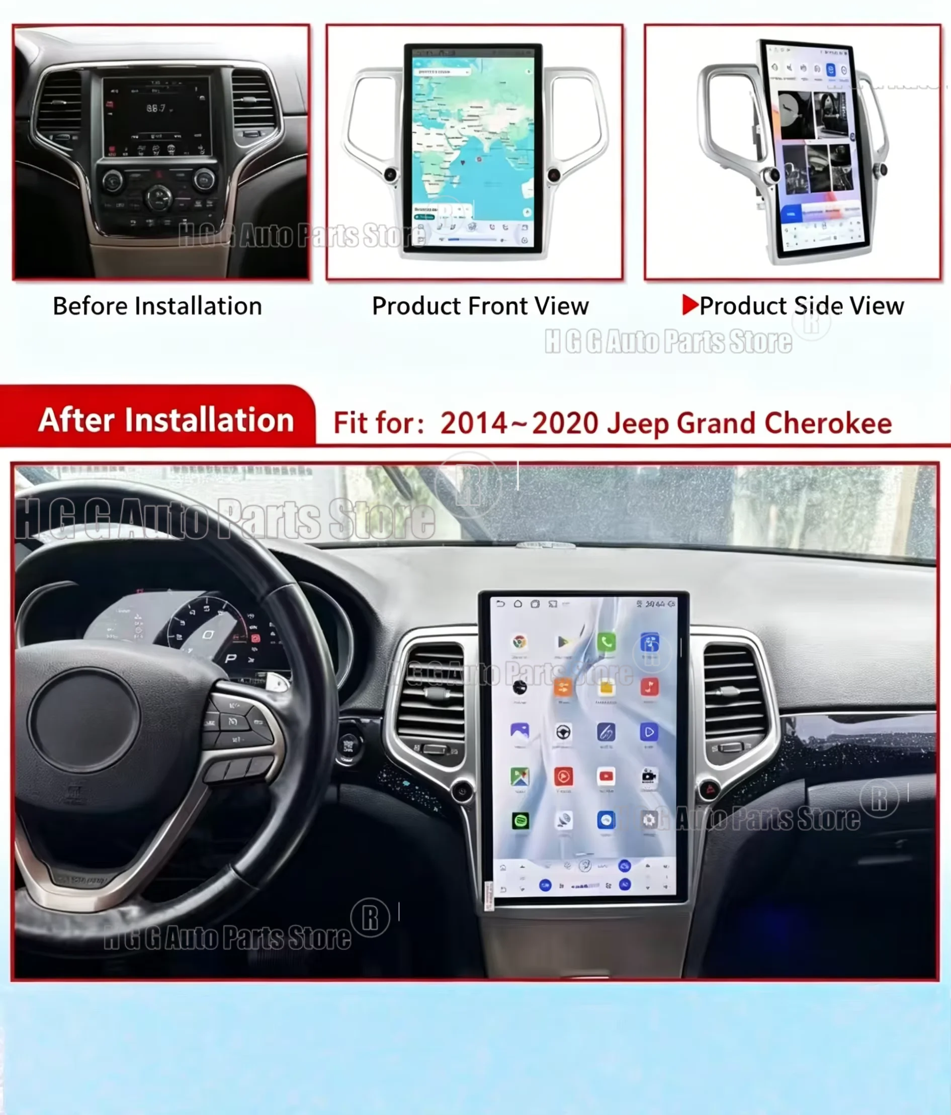 14.5Inch Android13 For Jeep Grand Cherokee 2014-2020 Car GPS Navigation CarPlay HD Touch Screen HeadUnit Multimedia Player Radio