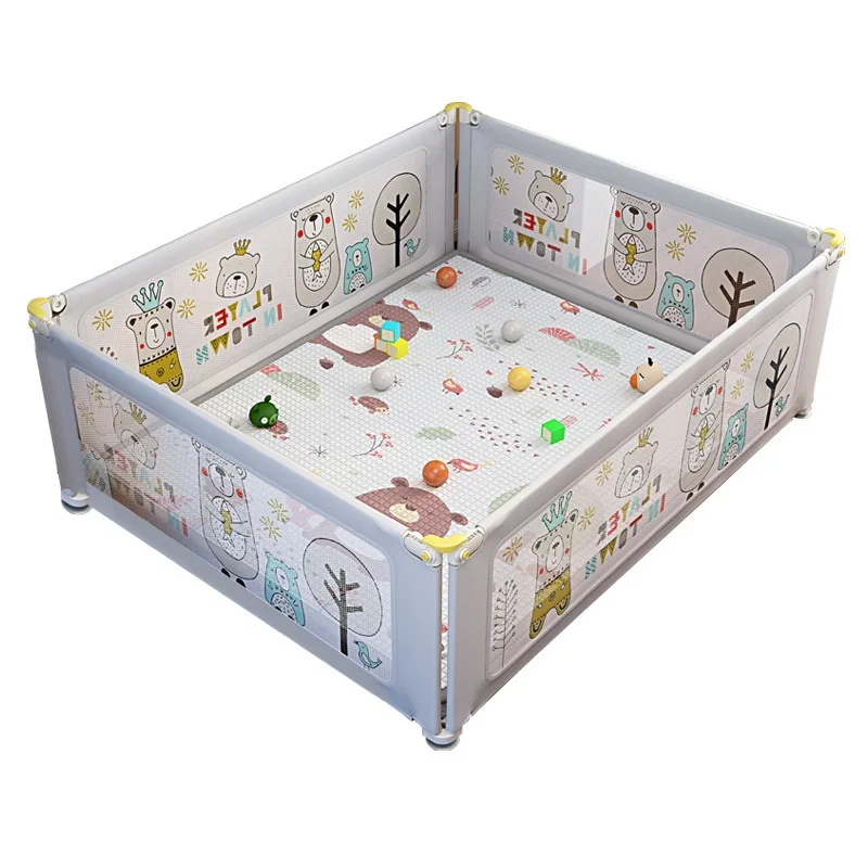 IMBABY Playpen untuk anak-anak, pagar penghalang keamanan anak anti-tabrakan, main anak permainan kartun meja bermain anak-anak