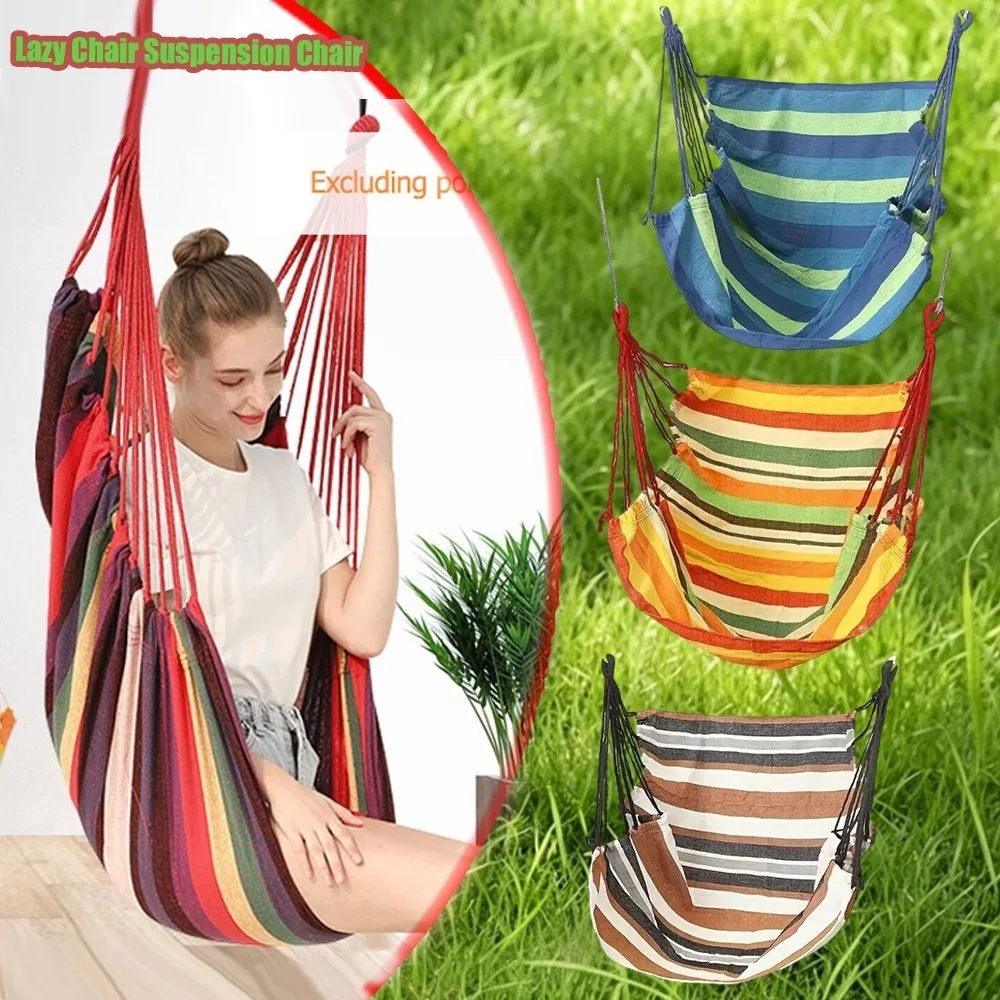 

Hammock Chair Hanging Rope Swing 2 Cushions Strong Soft Cotton Handwoven Hammock Swing For Bedroom Outdoor