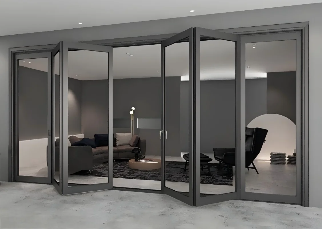 Porte coulissante pliante en verre Double, portes d'entrée extérieures, profil en alliage d'aluminium, porte d'entrée en métal pour la maison personnalisée