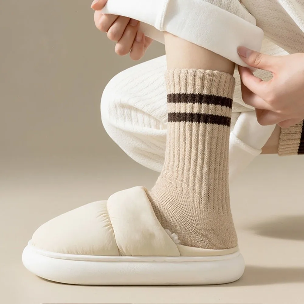 

5paris Retro Soft Stripe Socks Elastic Sweat-Absorbing Cotton Socks Hosiery Breathable Calf Socks All Seasons