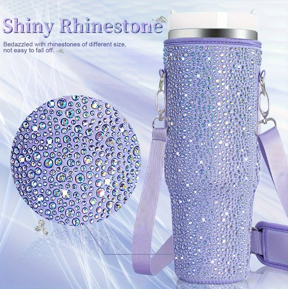 6 colors shiny rhinestone Lanyard cup protection case bag vacuum bottle compatitable for Stanley 40oz accessories vehicle