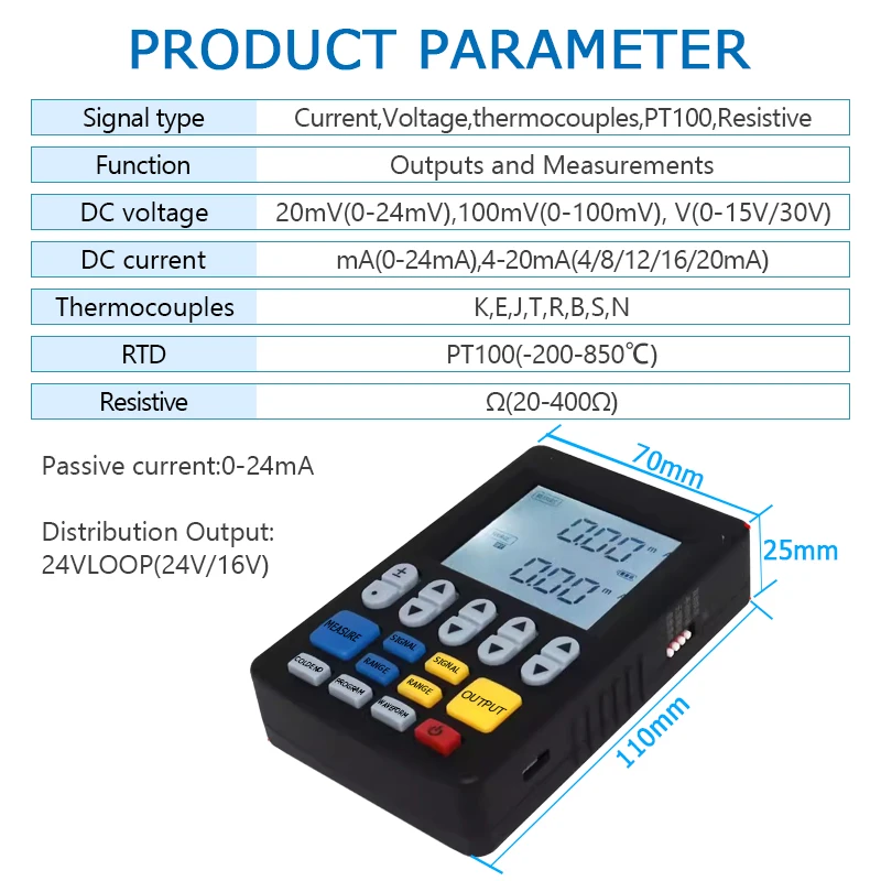 Portable Signal Generator Signal Sources Current and Voltage RTD Thermocouples Resistance Analog Handheld Process Calibrators