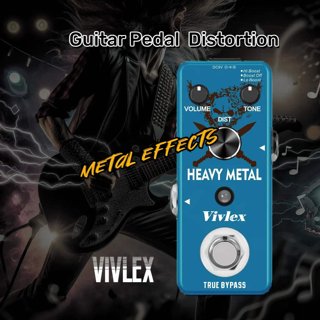 VIVLEX Guitar Pedal Heavy Metal Effects Classic 80\'s Metal Distortion Effector Wide Range Adjusttable Crazy Rock Noise Tone Solo