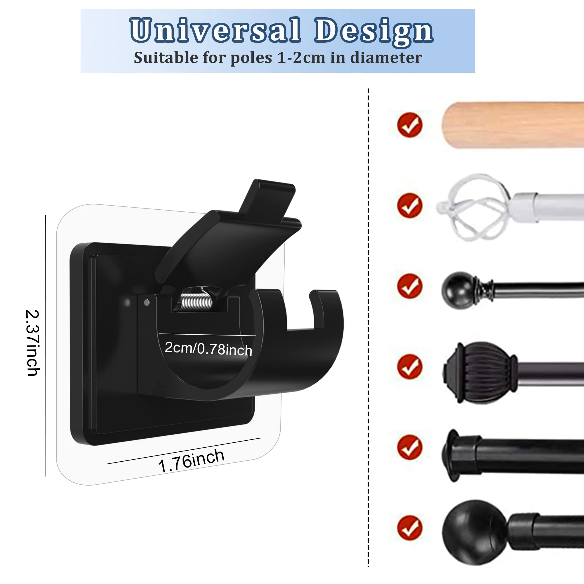 No Drill Curtain Rod Holder Wall Mount Self Adhesive Rod Support Brackets
