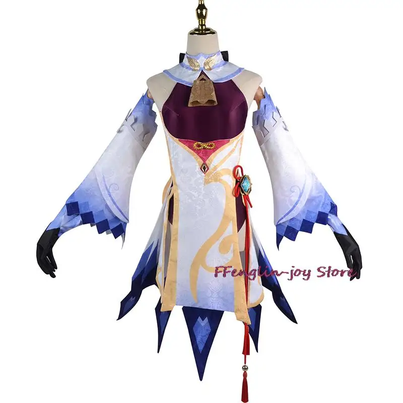 Ganyu-Genshin Impact Anime Cosplay Costume pour femme, perruque, combinaison de paupières, tenue sexy, robes, cornes, accessoires, fête d'Halloween, trempé