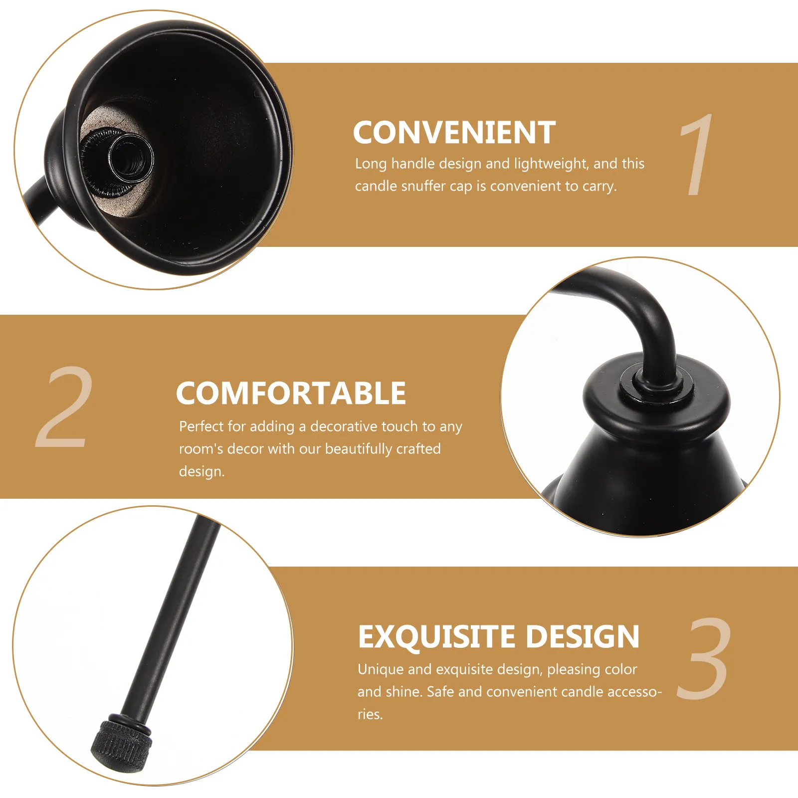 Exquisite Metal Snuffer Cap Long Handle Ergonomic Design Safe Flame Extinguisher for Soy Beeswax Candles Lover