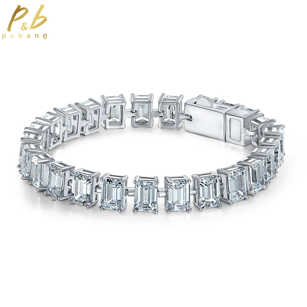 

PuBang Fine Jewelry Real 925 Sterling Silver Bracelet Emerald Cut Gem Created Moissanite for Women Engagement Gift Drop Shipping