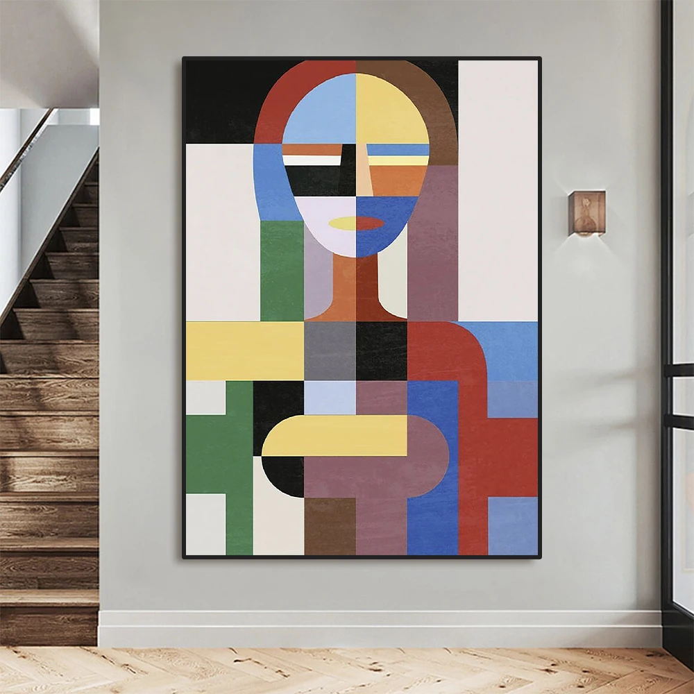 

100% handmade oil painting faceless woman abstract color block stitching art portrait painting for living room home wall decor