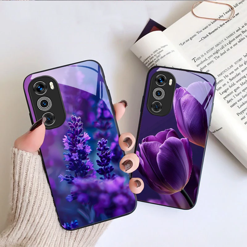 Picture 5: Purple tulip pattern For Motorola Moto G 14 22 24 34 35 45 54 55 75 84 85 Stylus Edge 30 40 Neo 50 Ultra Play glass phone case