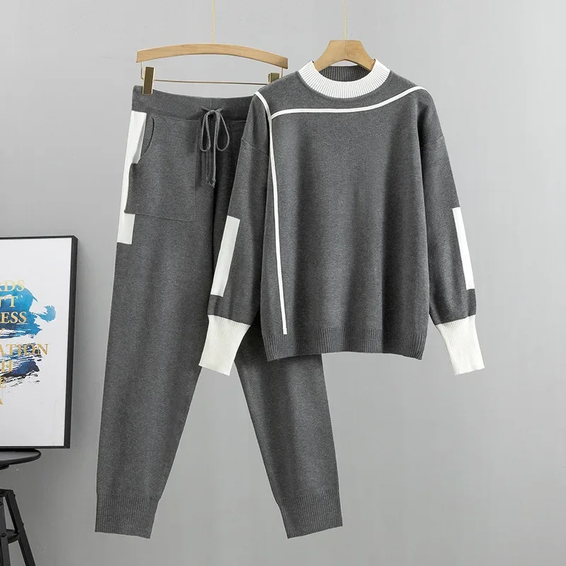 

Plus Size Fashion Temperament Suit Women Spring and Autumn 2024 New Casual Knitted Two-piece Solid Color Fashion