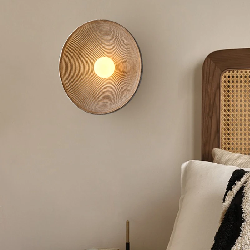 Wabi-sabi Wall Mounted Light for Bedroom Bedside Wall Lamp Hotel Background Decoration Light Fixtures Vintage Resin Round Circle image 2