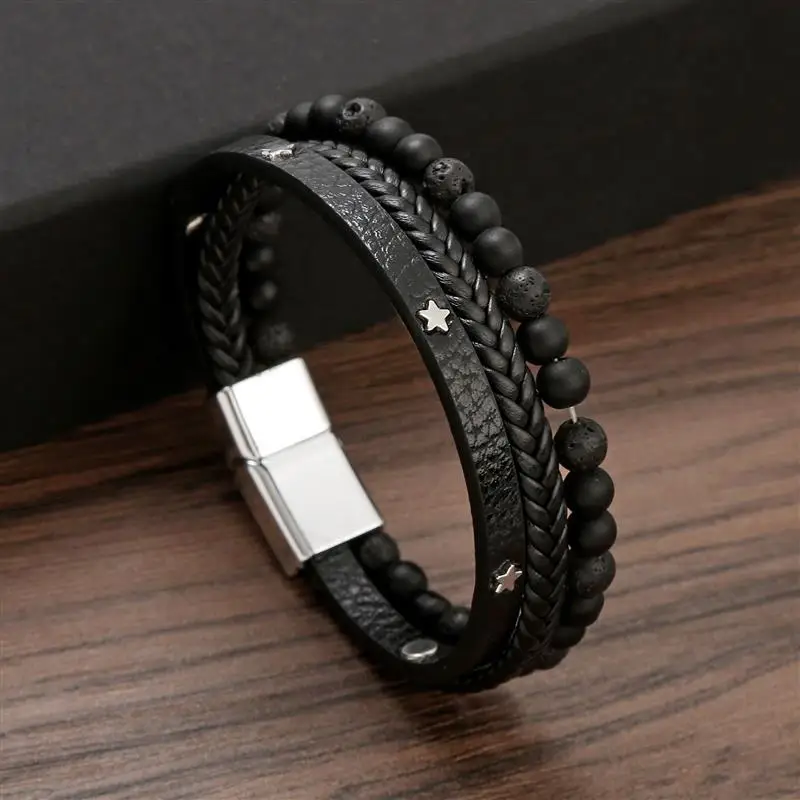 

New Fashion Multilayer Stars Rivet Leather Bracelet Punk Gothic Rock Bangle Bracelet Women Men Jewelry Gift Wholesale