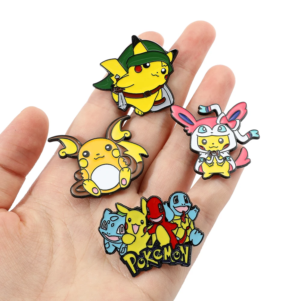 3-delige schattige Raichu cartoon broche persoonlijkheid Pikachu Warrior emaille pin metalen badge kleding rugzak sieraden