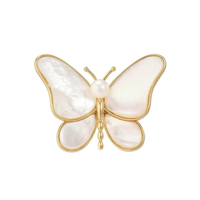 

Luxury Design Natural Mother of Pearl Butterfly Brooch for Women Stylish Elegant Suit Coat Accessory Gold Plated Insect Brooches