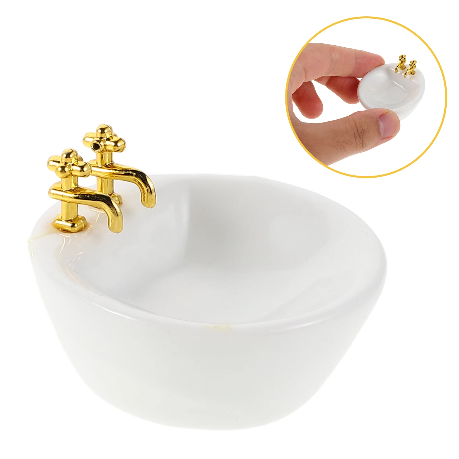 3 Pcs 장식 인형 집 욕실 액세서리 가구 카운터 세면대 트레이 흰색 싱크 장식