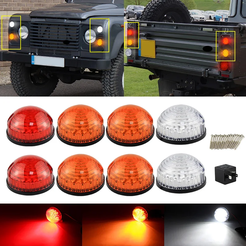 8Pcs Front Rear Turn Signal Indicator Light Brake Tail Light For Land Rover 1/2/2A/3 Series 1950-1979 Defender 90/110 1983-2016