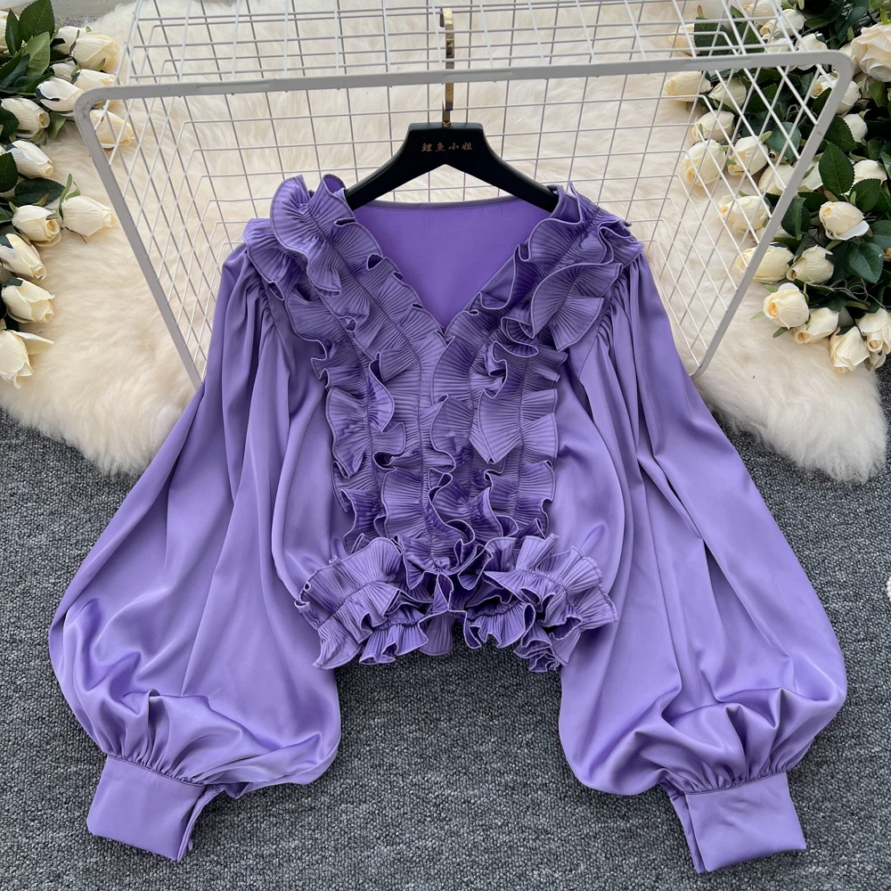

Female Dinner Banquets Winter Blouse Tops Lantern Sleeve Autumn Wedding Office Lady OL Palace Court Cozy Design Sweet Shirts